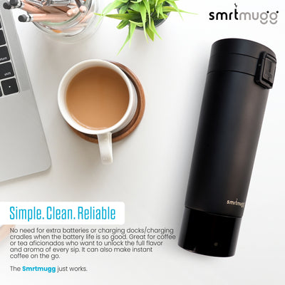 SMRTMUGG Create Heated Coffee Mug, Large 14 OZ, 5 Hour Battery Life,  Precision Temperature Adjustment, Battery Powered Heated Coffee Mug Warmer