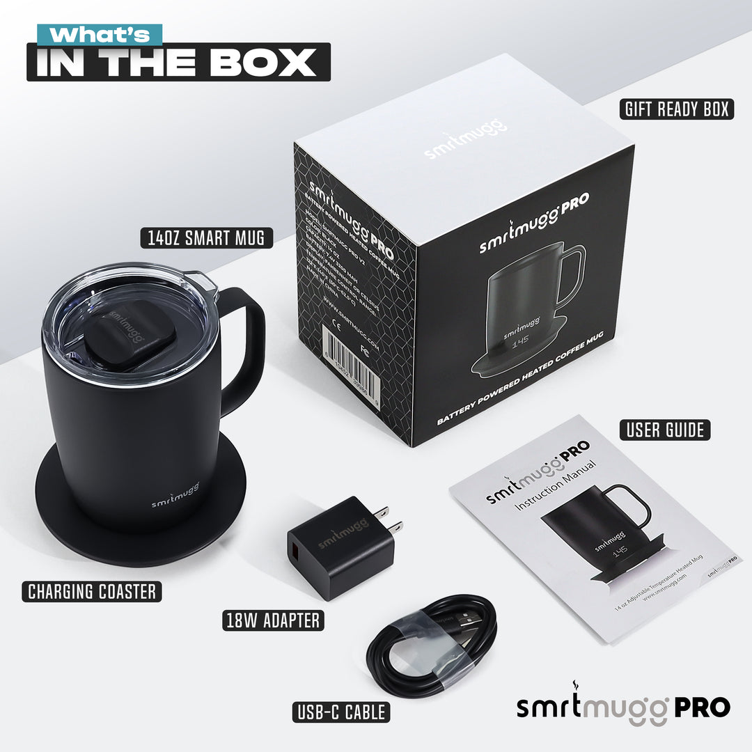 Smrtmugg PRO Heated Coffee Mug 14 oz, 4 Hour Battery Life Self-Heating Black-NEW