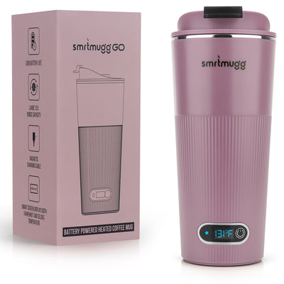battery powered coffee cup SmrtMugg GO Heated Coffee Mug, Travel Mug, 13.5 OZ. Smart Mug, Battery Powered Heated Coffee Mug, Great for Coffee and Tea, Snap on Magnetic Charging