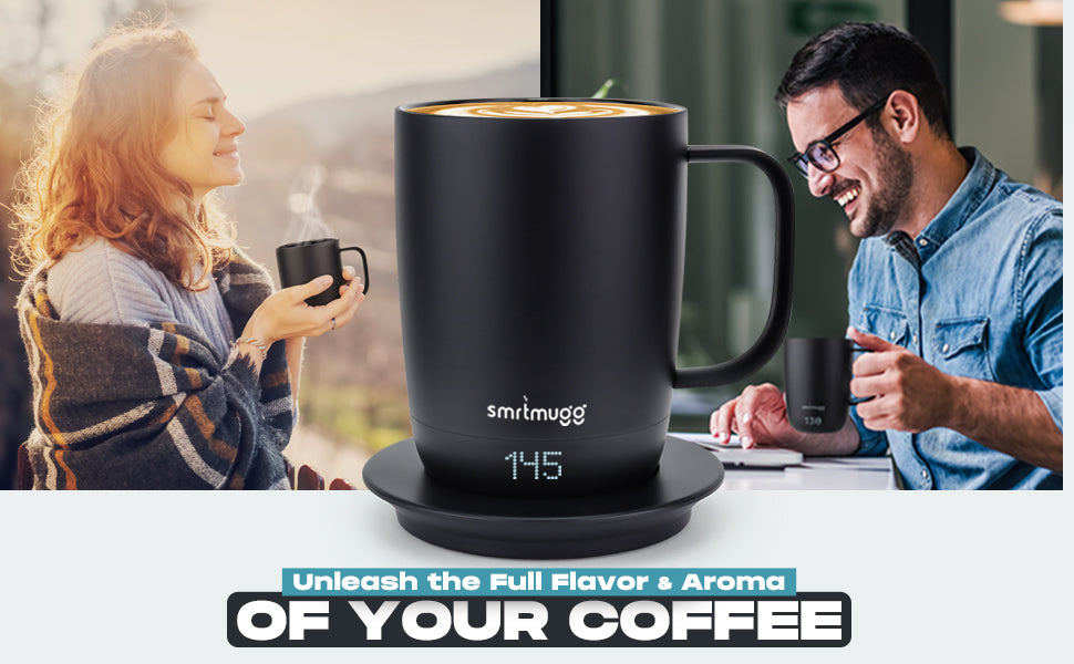 Smrtmugg PRO Heated Coffee Mug 14 oz, 4 Hour Battery Life Self-Heating Black-NEW