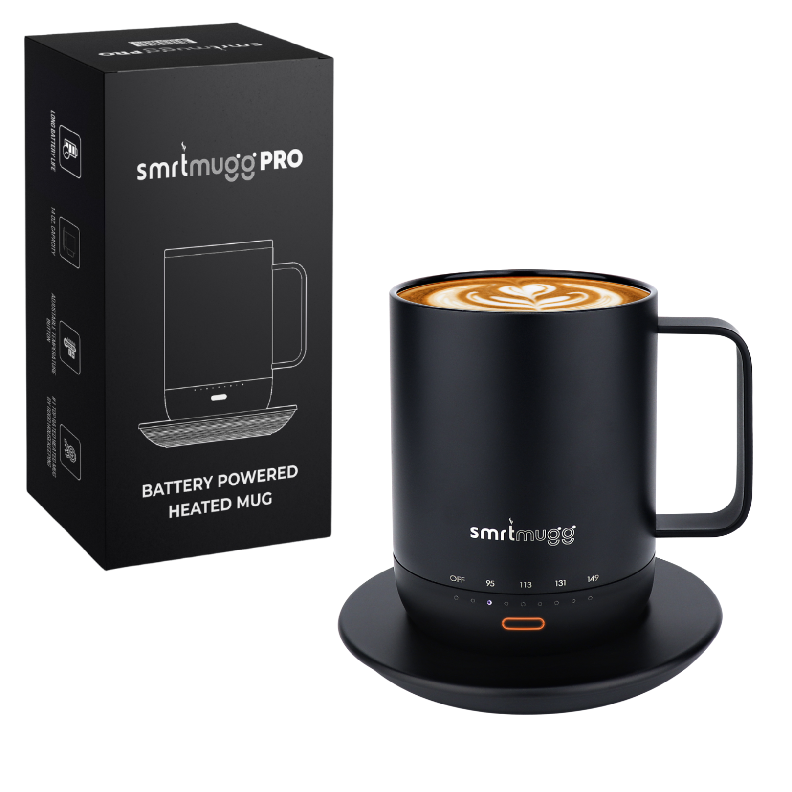 SMRTMUGG Create Heated Coffee Mug, Large 14 OZ, 5 Hour Battery Life,  Precision Temperature Adjustment, Battery Powered Heated Coffee Mug Warmer